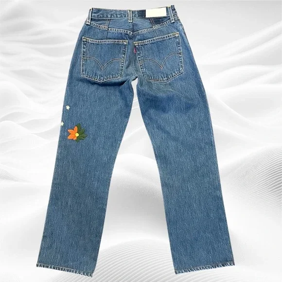 Re/done Levis Women's 501 Straight Jeans in Indigo Daisy medium Blue Denim sz 24 - Picture 2 of 11